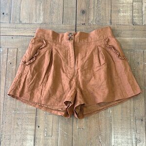Janie and jack rusty brown linen blend Ruffle pocket shorts